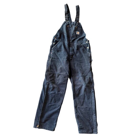 Vintage Carhartt Faded Navy Blue Bloody Guts Insulated 40x34 Distressed Overalls - Picture 2 of 9